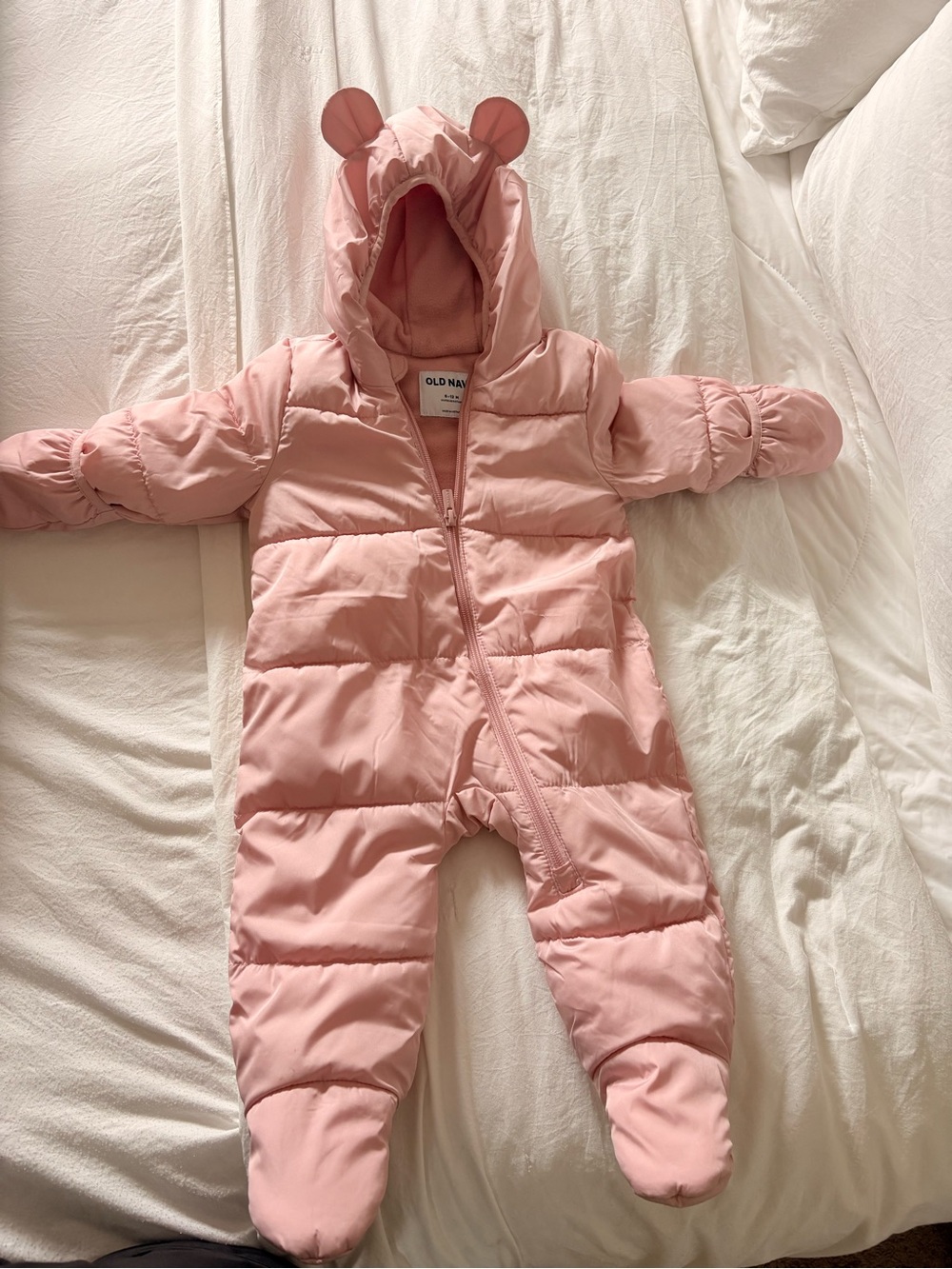 Old Navy Light Pink Infant Puffer Snowsuit with Hood